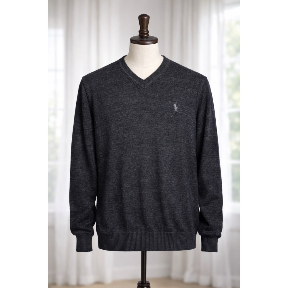 Polo Ralph Lauren Sweater Dark Gray Pony Embroidery Pullover Crew Mens Large